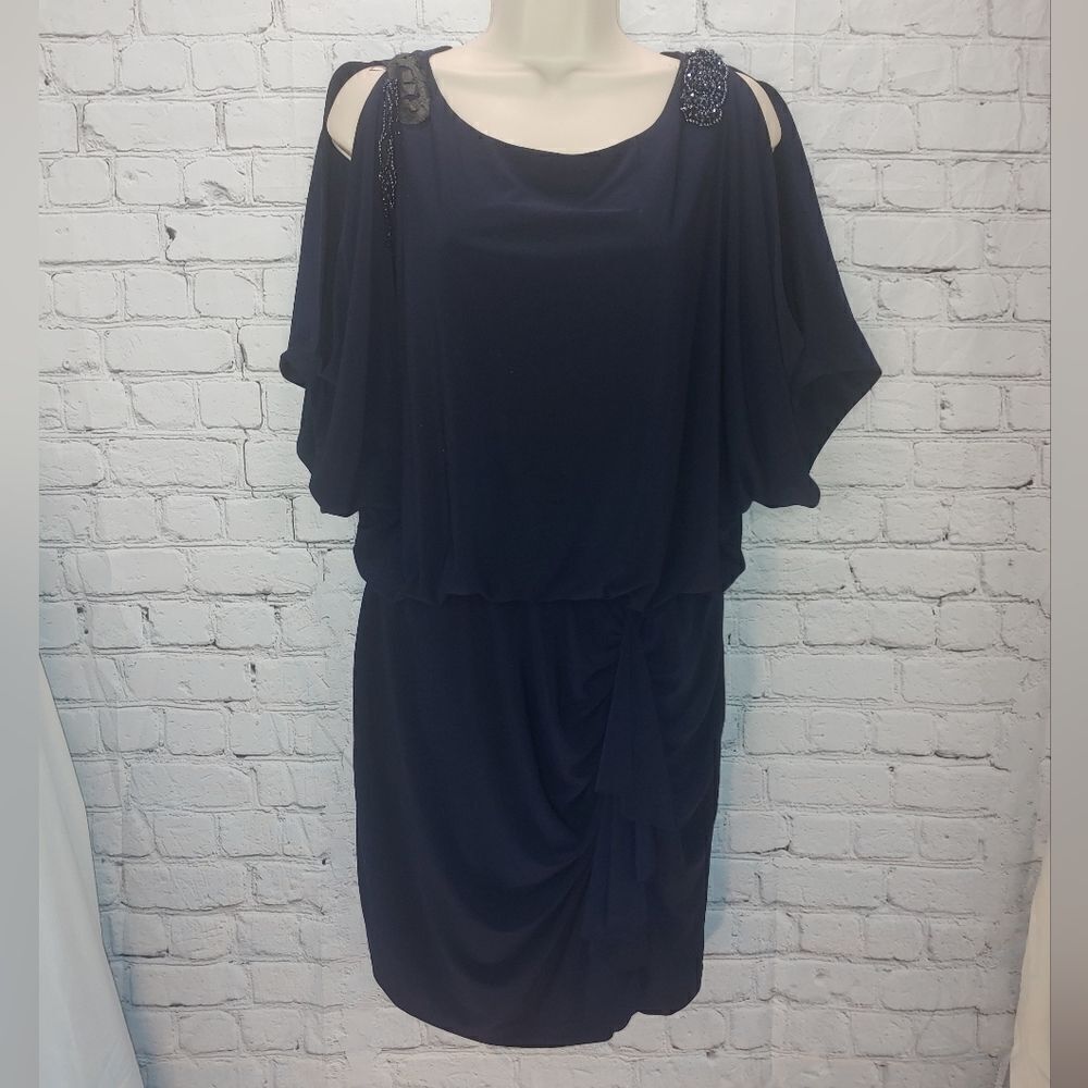 Xscape By Joanna Chen Women's Size 14 Navy Cold Shoulder Dress